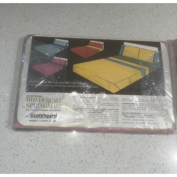 Wondercale Springmaid Twin Flat Sheet Bed Lib Collection Purple Green VTG New - Picture 5 of 7
